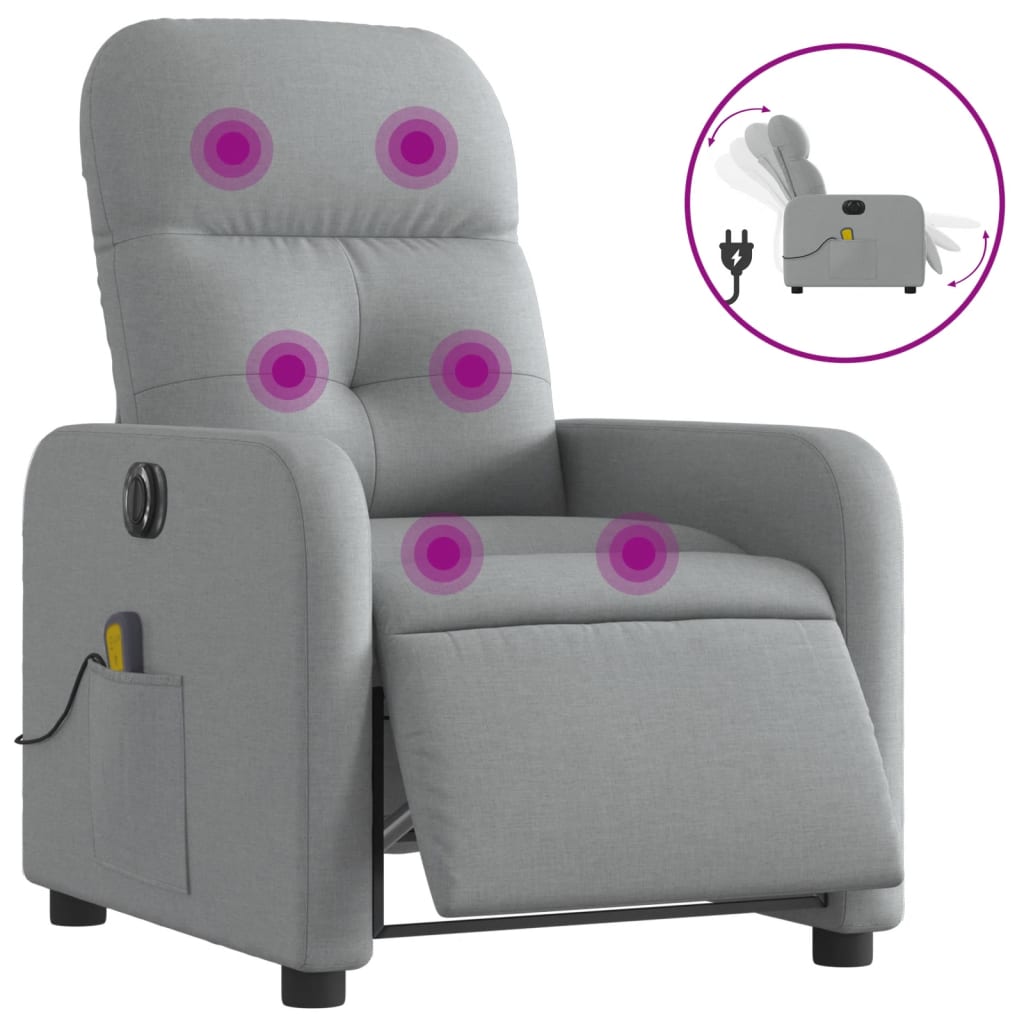 Electric Massage Recliner Chair Light Gray Fabric