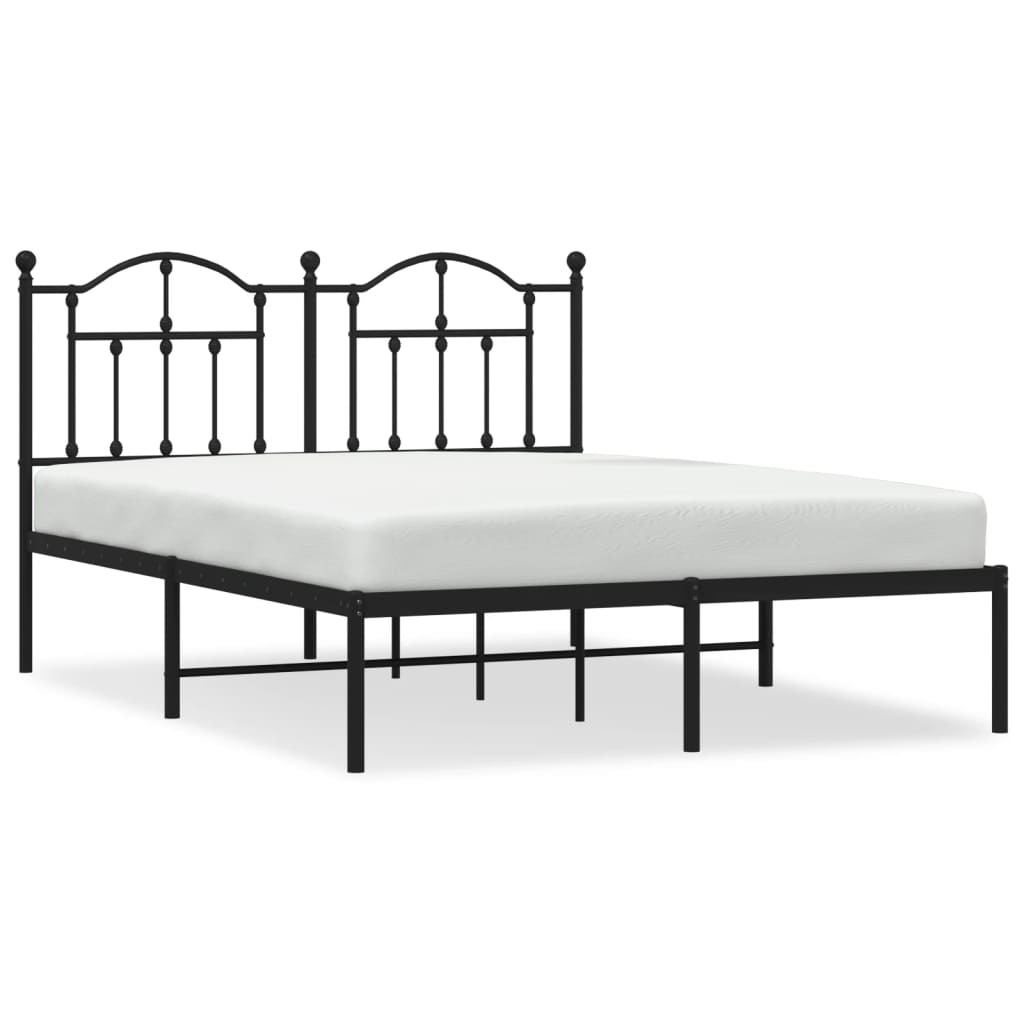 Metal Bed Frame without Mattress with Headboard Black 53.1"x74.8"