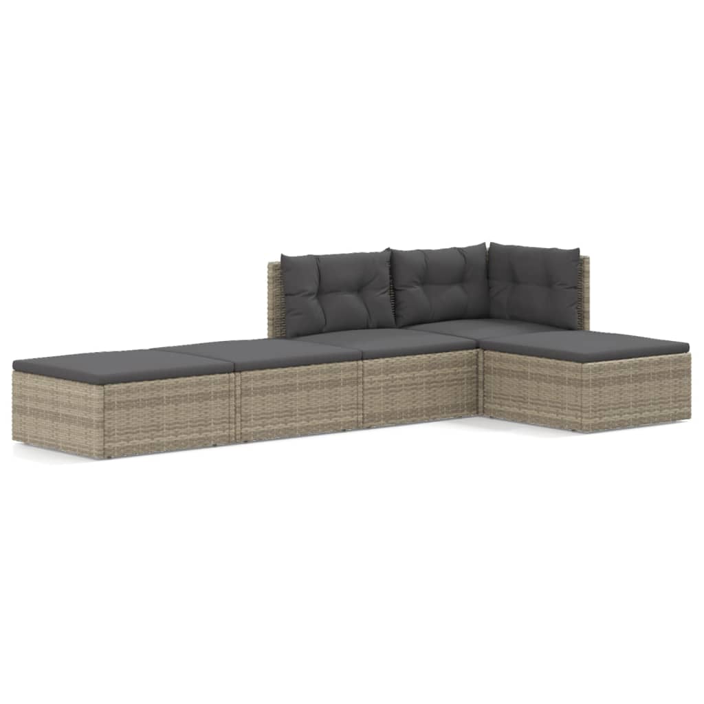 5 Piece Patio Lounge Set with Cushions Gray Poly Rattan