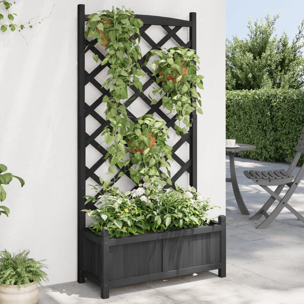 Planter with Trellis Brown Solid Wood Fir