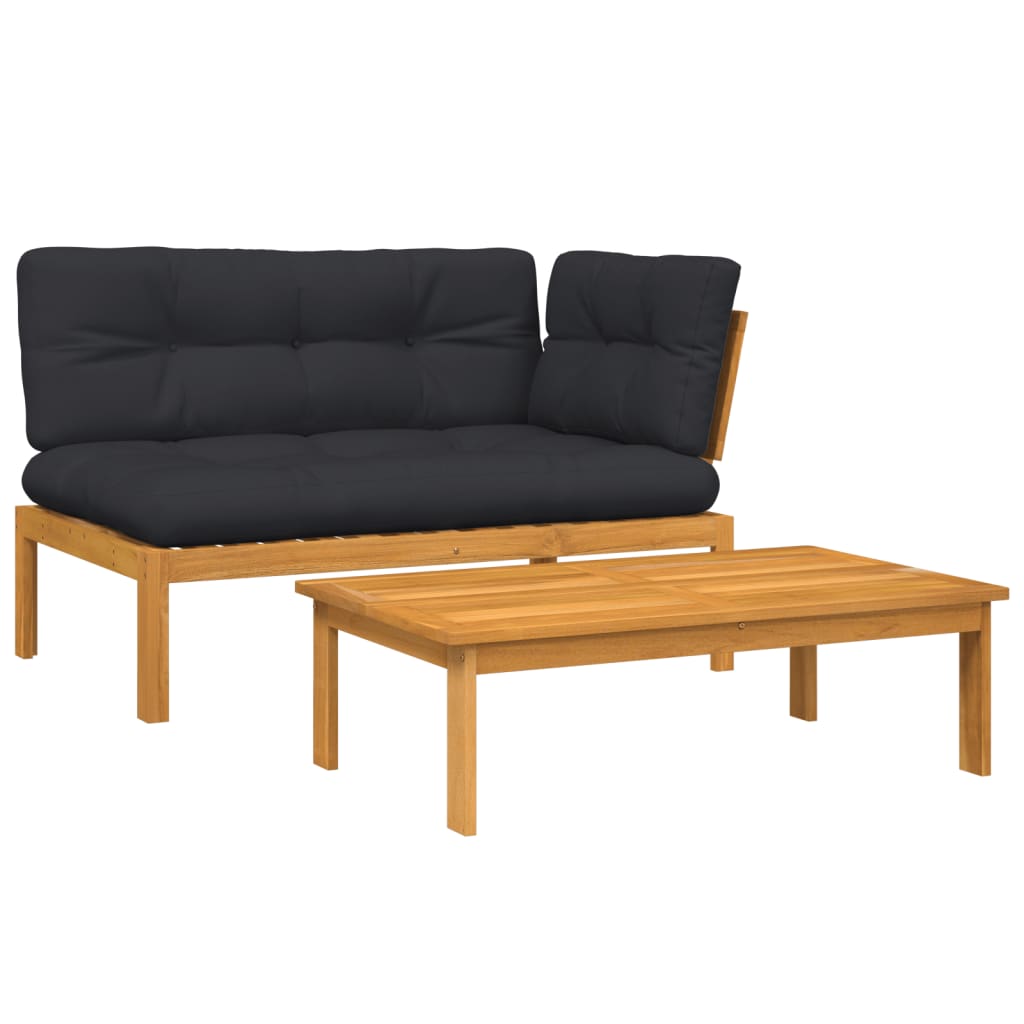 2 Piece Patio Pallet Sofa Set with Cushions Solid Wood Acacia