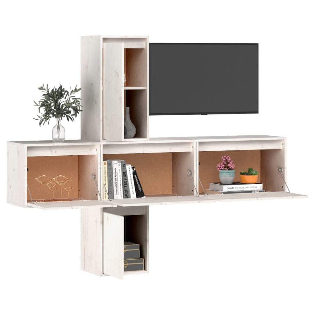 TV Stands 5 Pcs White Solid Wood Pine