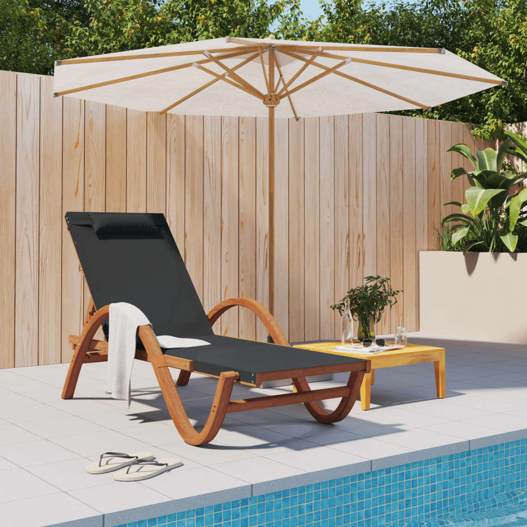 Sun Lounger with Pillow Gray Textilene and Solid Wood Poplar