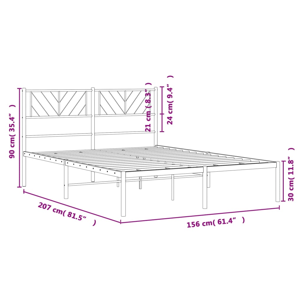 Metal Bed Frame without Mattress with Headboard White 59.1"x78.7"