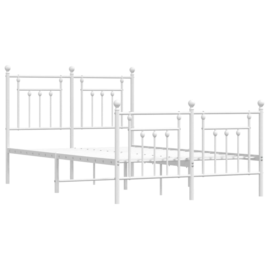 Metal Bed Frame without Mattress with Footboard White 53.1"x74.8"