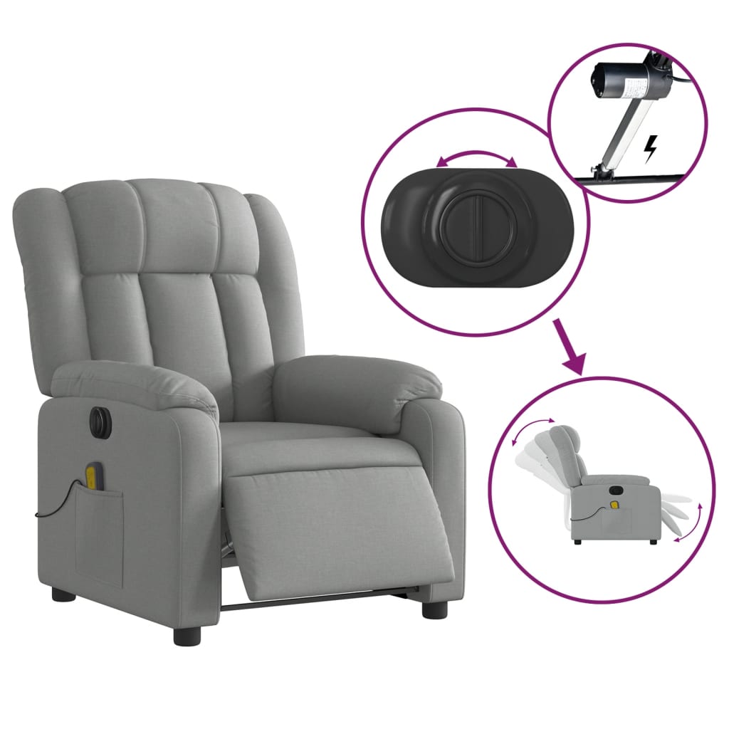 Electric Massage Recliner Chair Light Gray Fabric