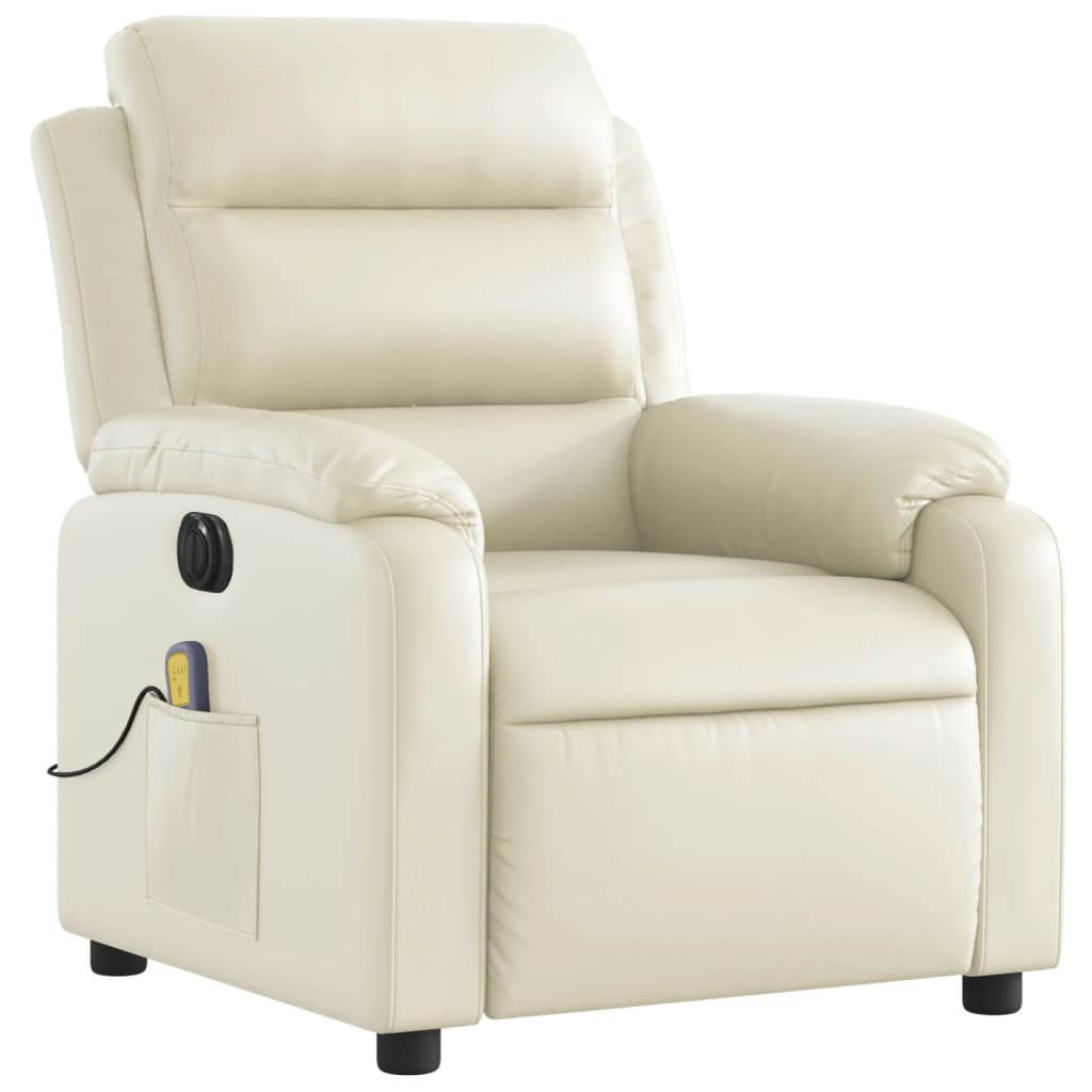 Electric Massage Recliner Chair Cream Faux Leather