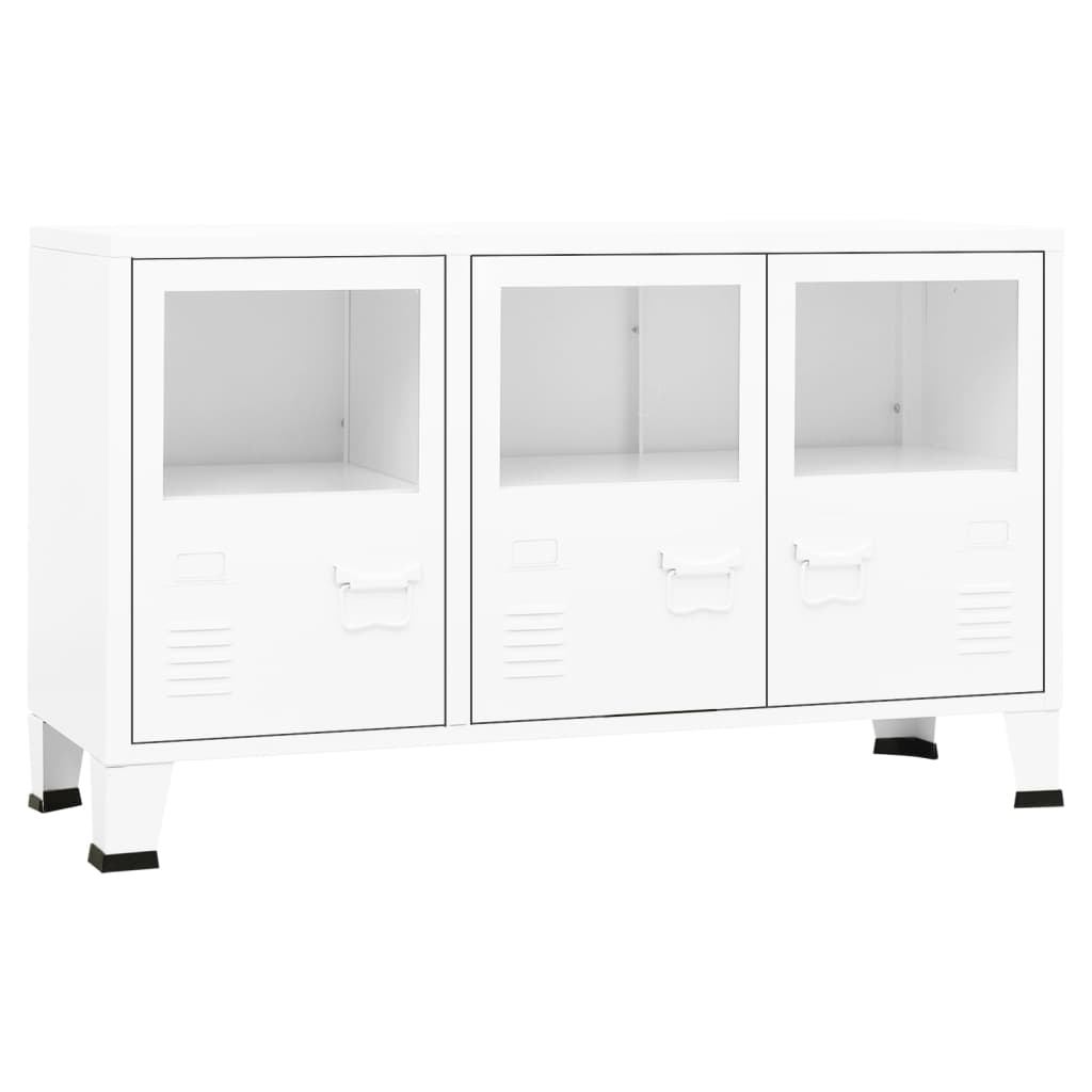 Industrial Sideboard White 41.3"x13.8"x24.4" Metal and Glass