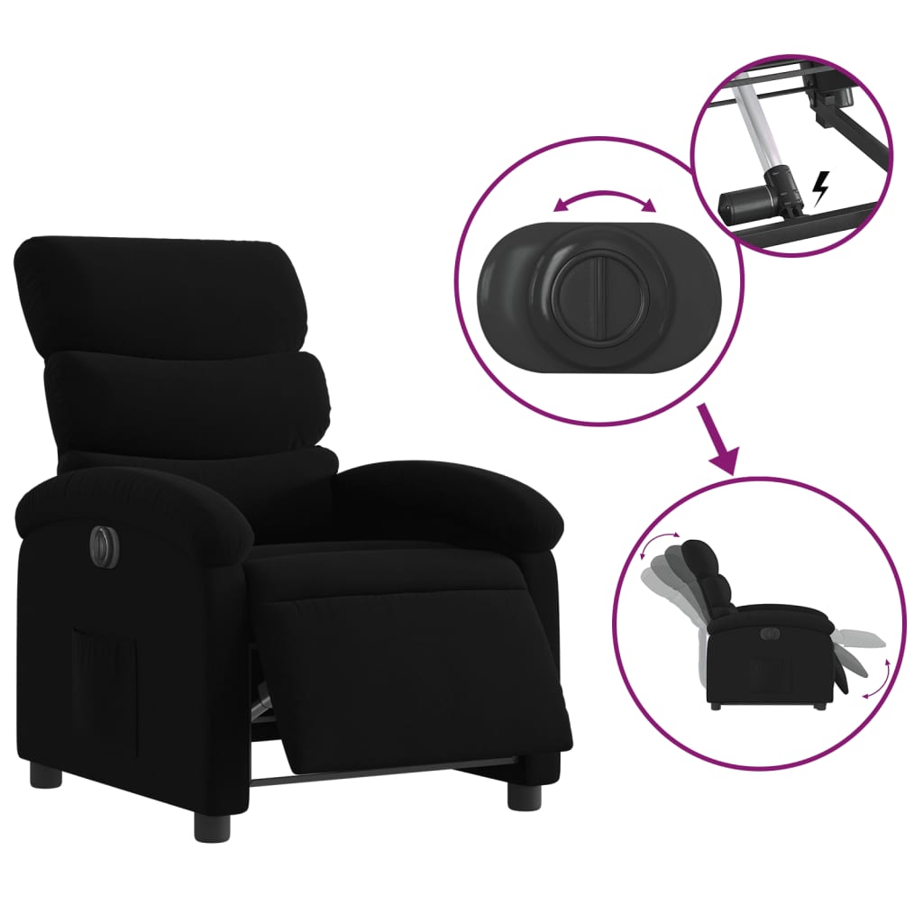 Electric Recliner Chair Black Fabric