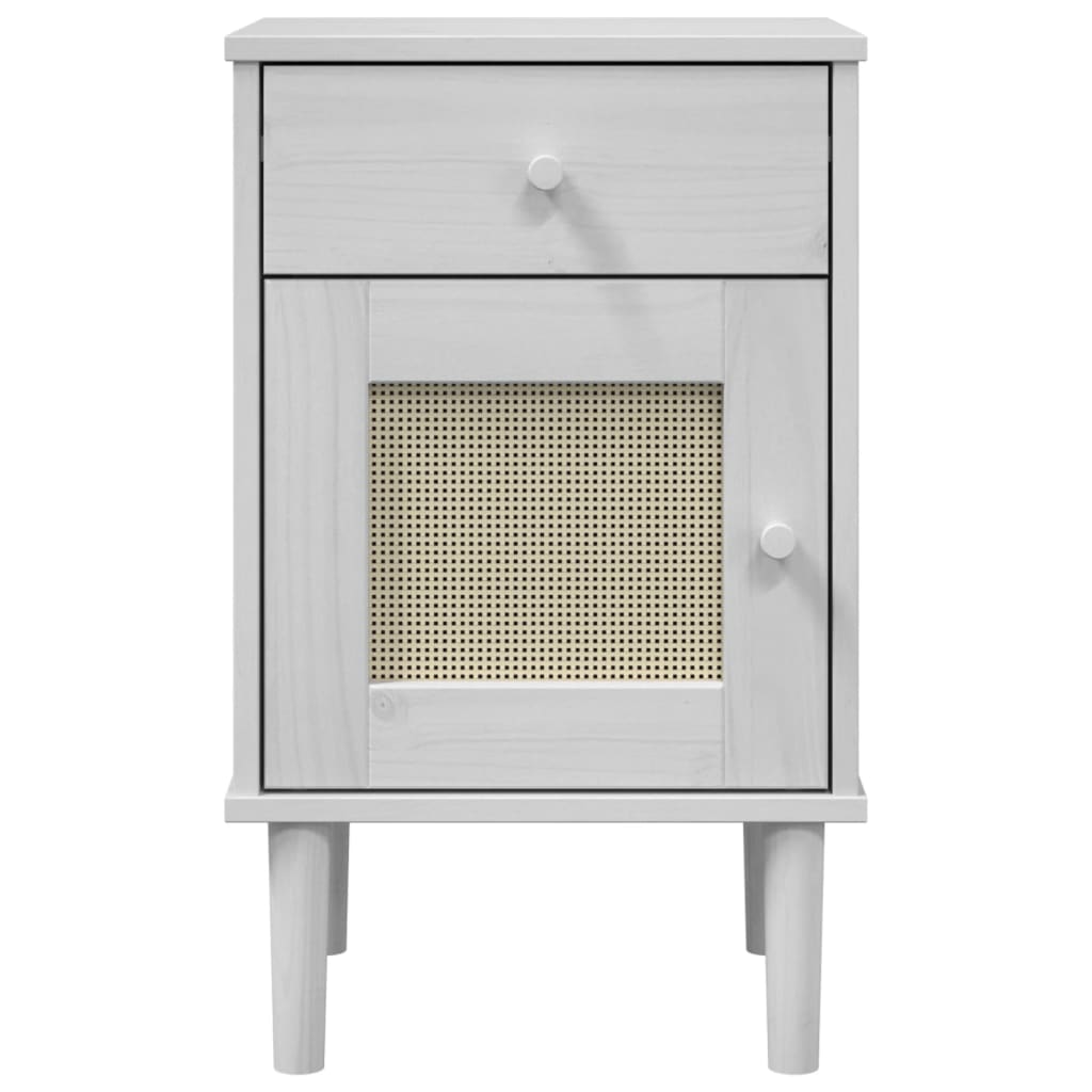 Bedside Cabinet SENJA Rattan Look White 15.7"x13.8"x25.6" Solid Wood Pine