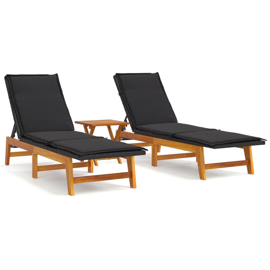 3 Piece Patio Lounge Set Poly Rattan&Solid Wood Acacia