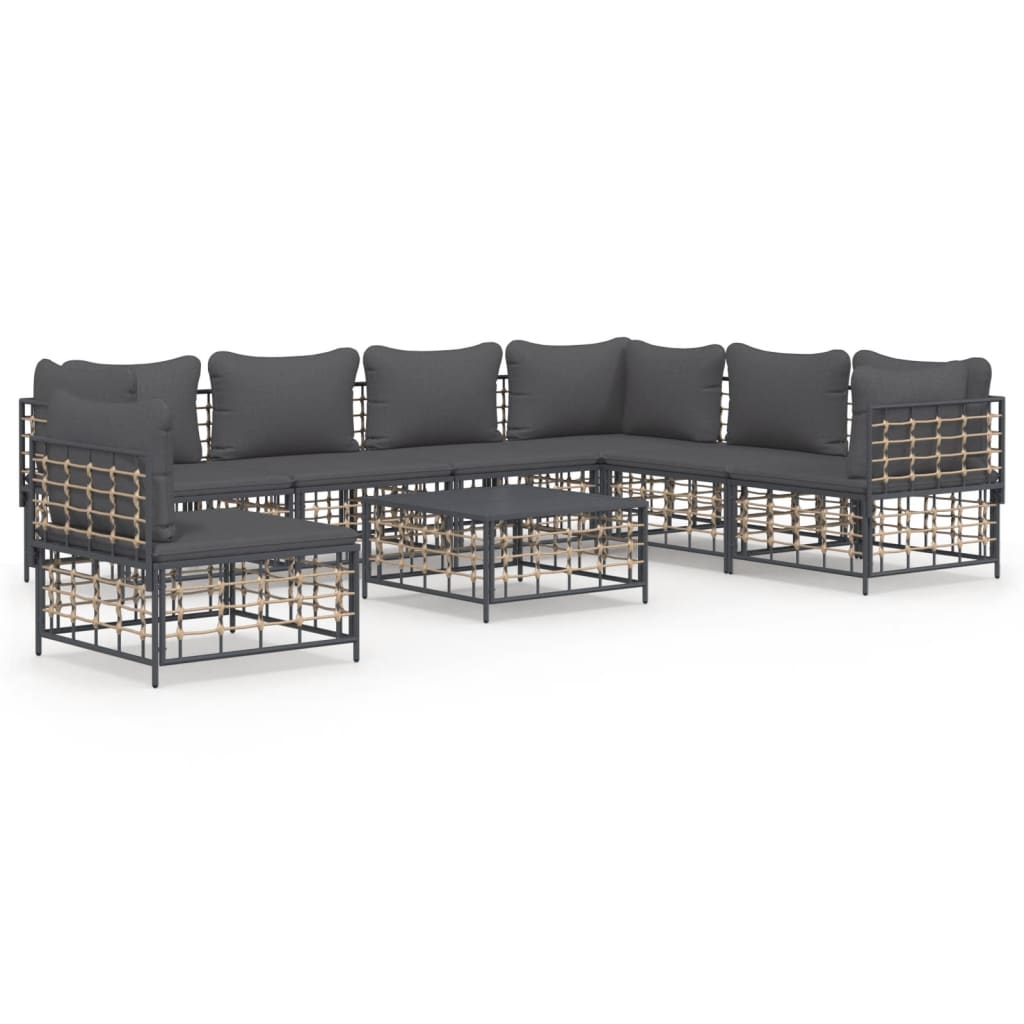 8 Piece Patio Lounge Set with Cushions Anthracite Poly Rattan