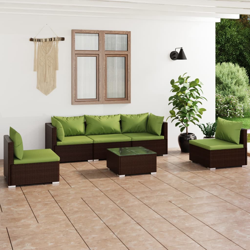 6 Piece Patio Lounge Set with Cushions Poly Rattan Brown