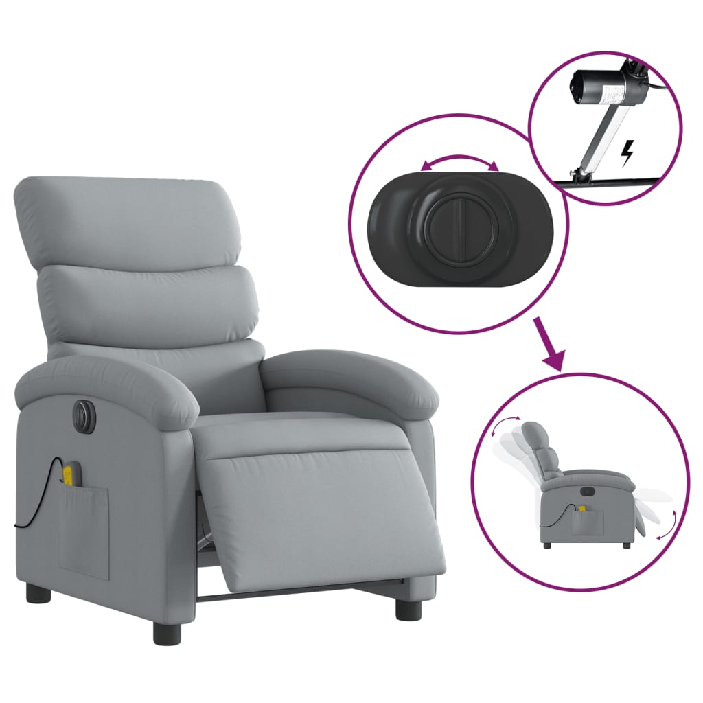 Electric Massage Recliner Chair Light Gray Fabric