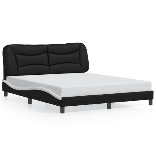 Bed Frame without Mattress Black and White 59.8"x79.9" Faux Leather