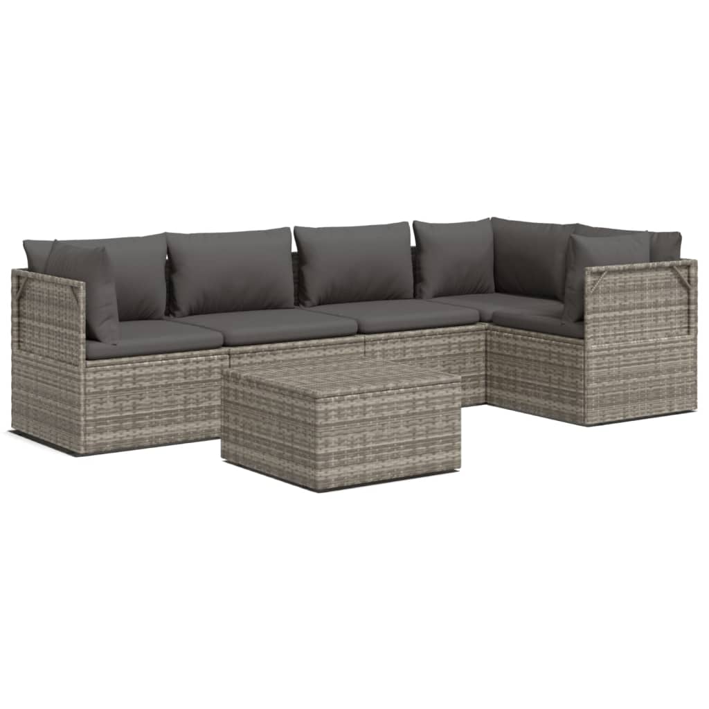 6 Piece Patio Lounge Set with Cushions Gray Poly Rattan