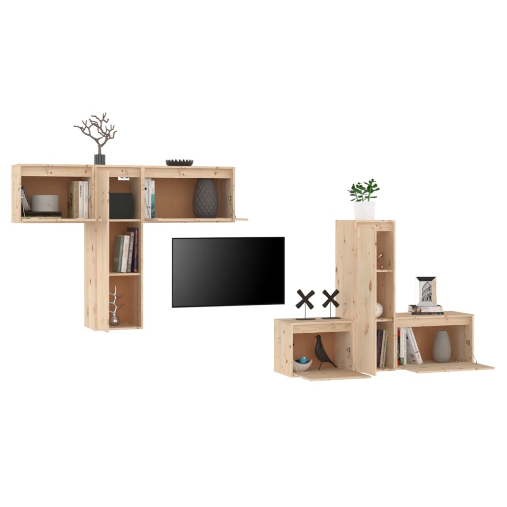 TV Stands 6 Pcs Solid Wood Pine