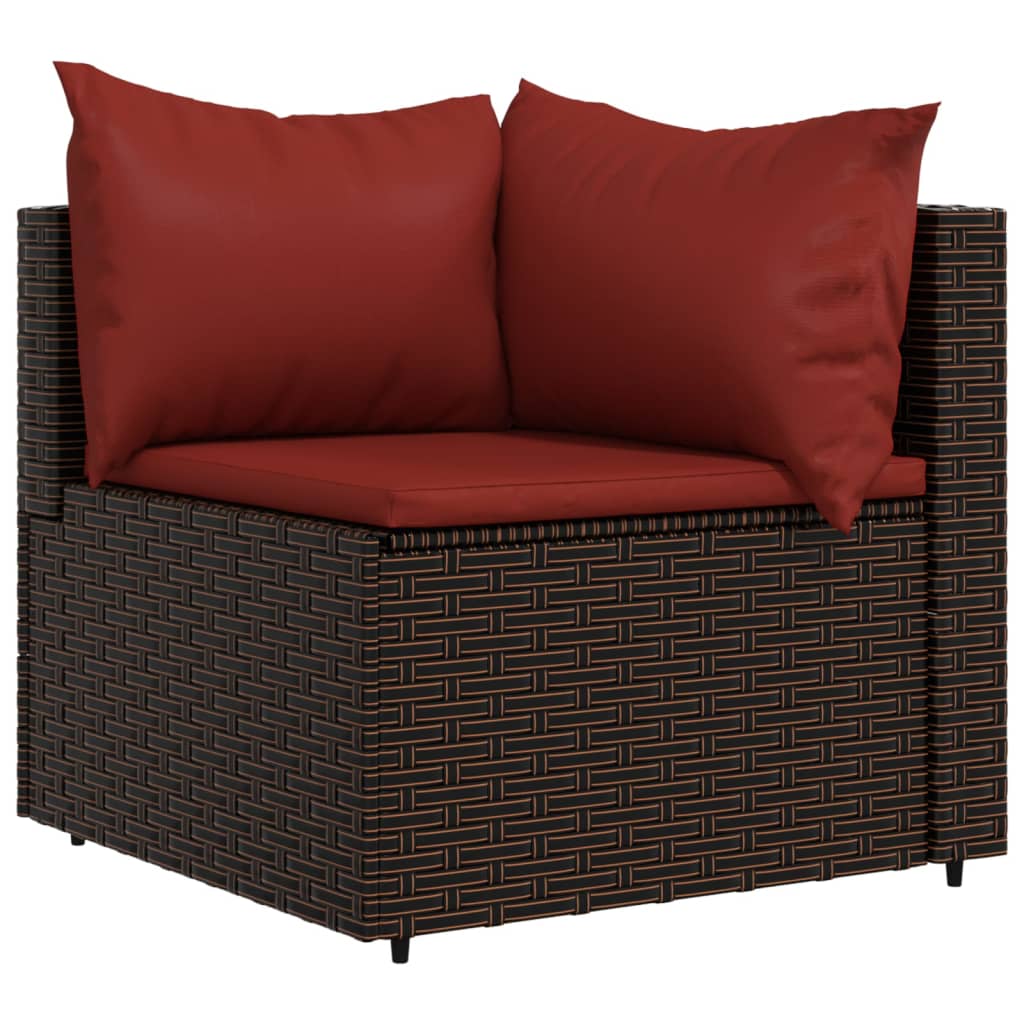 4 Piece Patio Lounge Set with Cushions Brown Poly Rattan