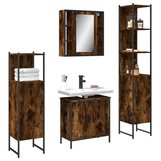 4 Piece Bathroom Cabinet Set Smoked Oak Engineered Wood