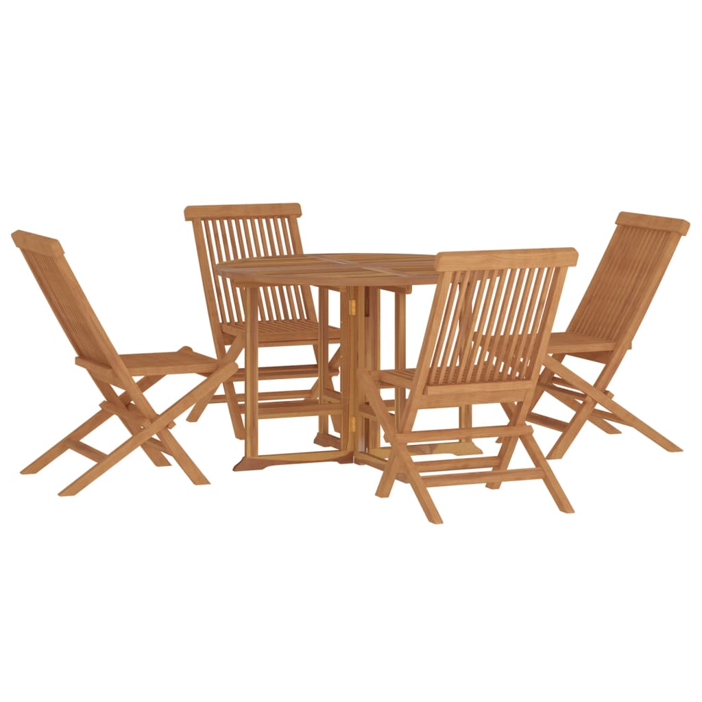 5 Piece Folding Patio Dining Set Solid Wood Teak