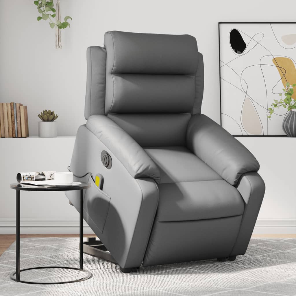 Electric Stand up Massage Recliner Chair Gray Faux Leather