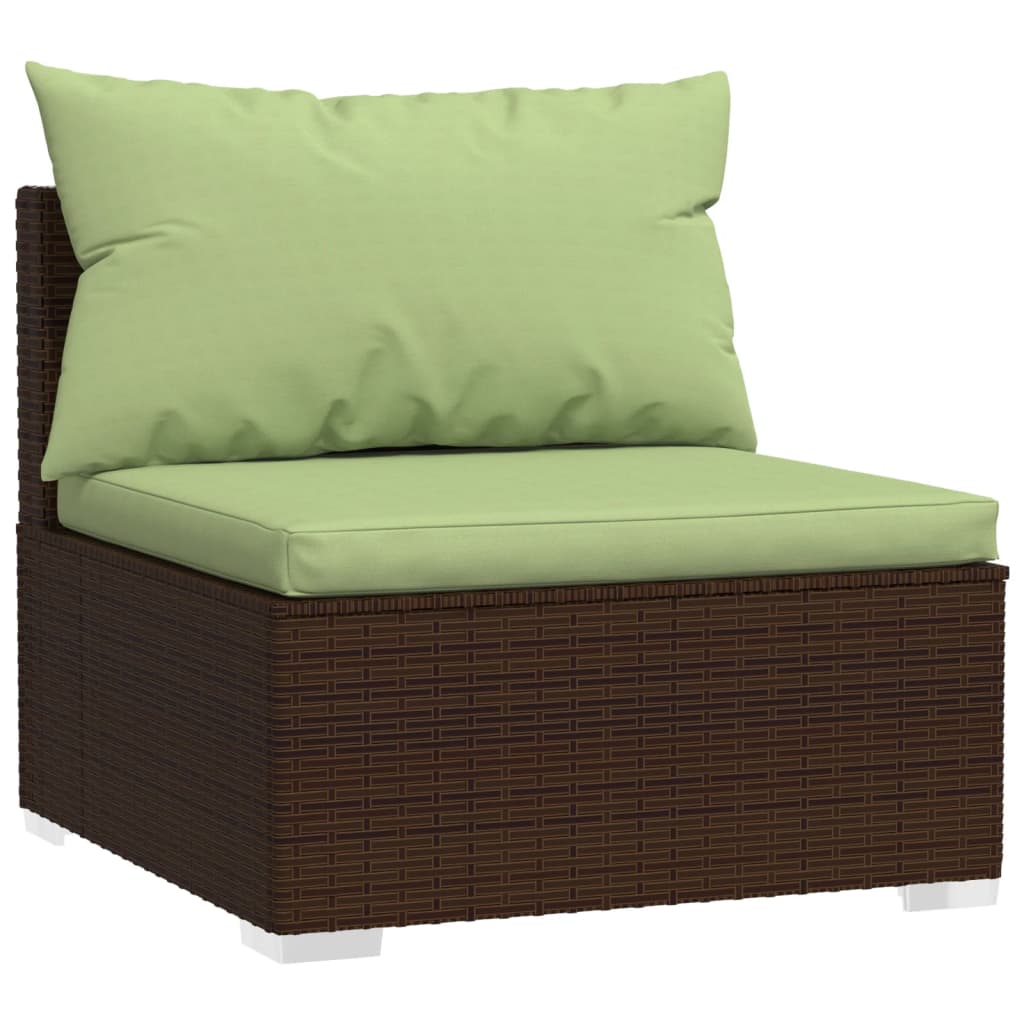 3 Seat Patio Sofa with Cushions Brown Poly Rattan