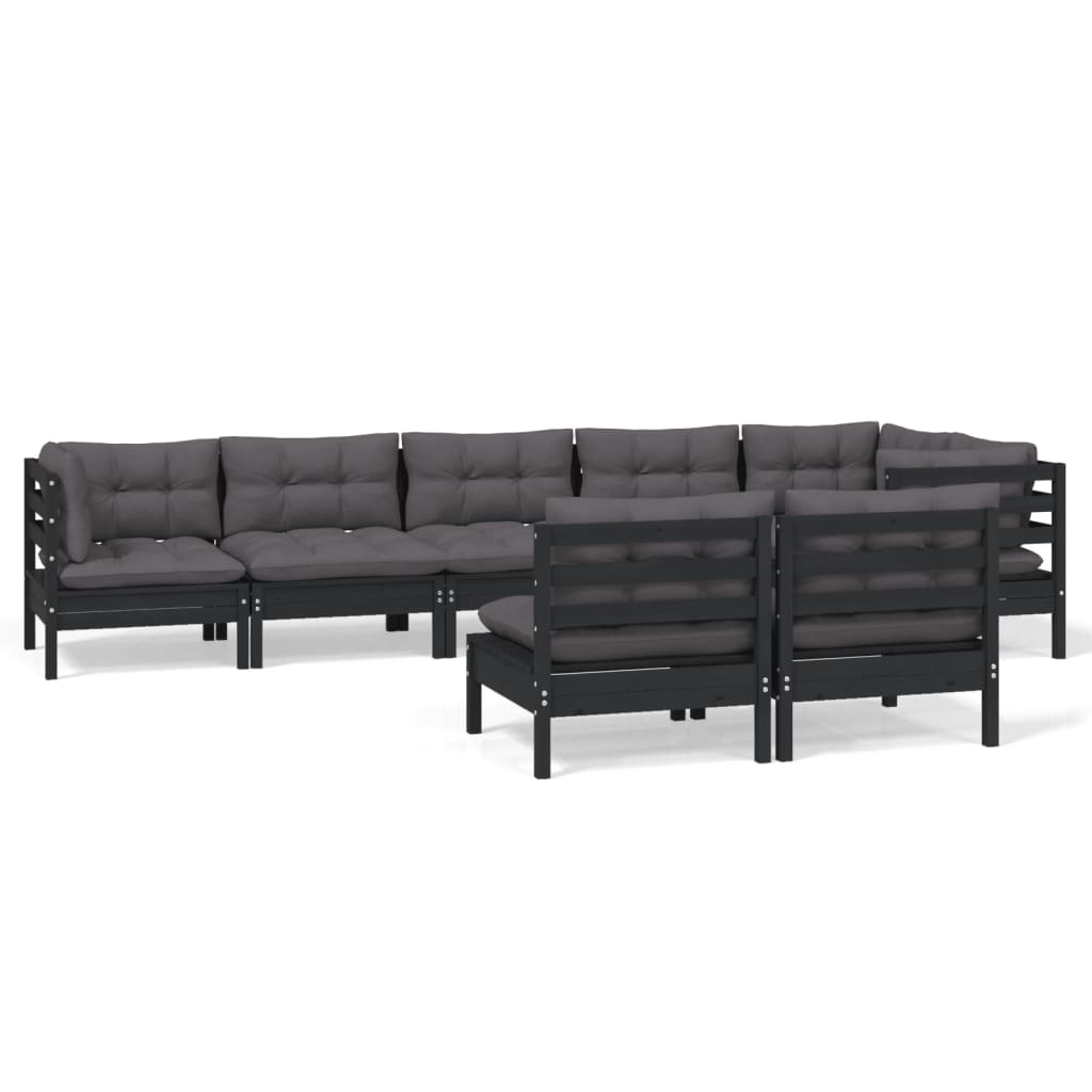 8 Piece Patio Lounge Set with Cushions Black Solid Pinewood