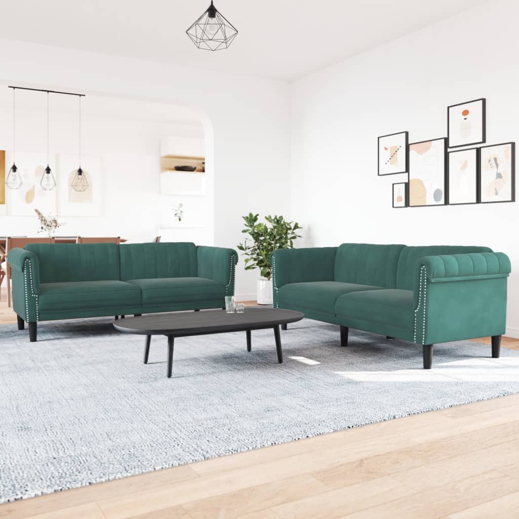 2 Piece Sofa Set Dark Green Velvet