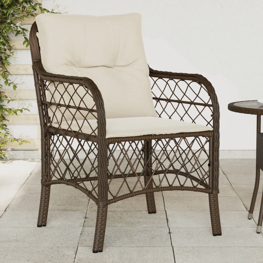 Patio Chairs with Cushions 2 pcs Brown Poly Rattan