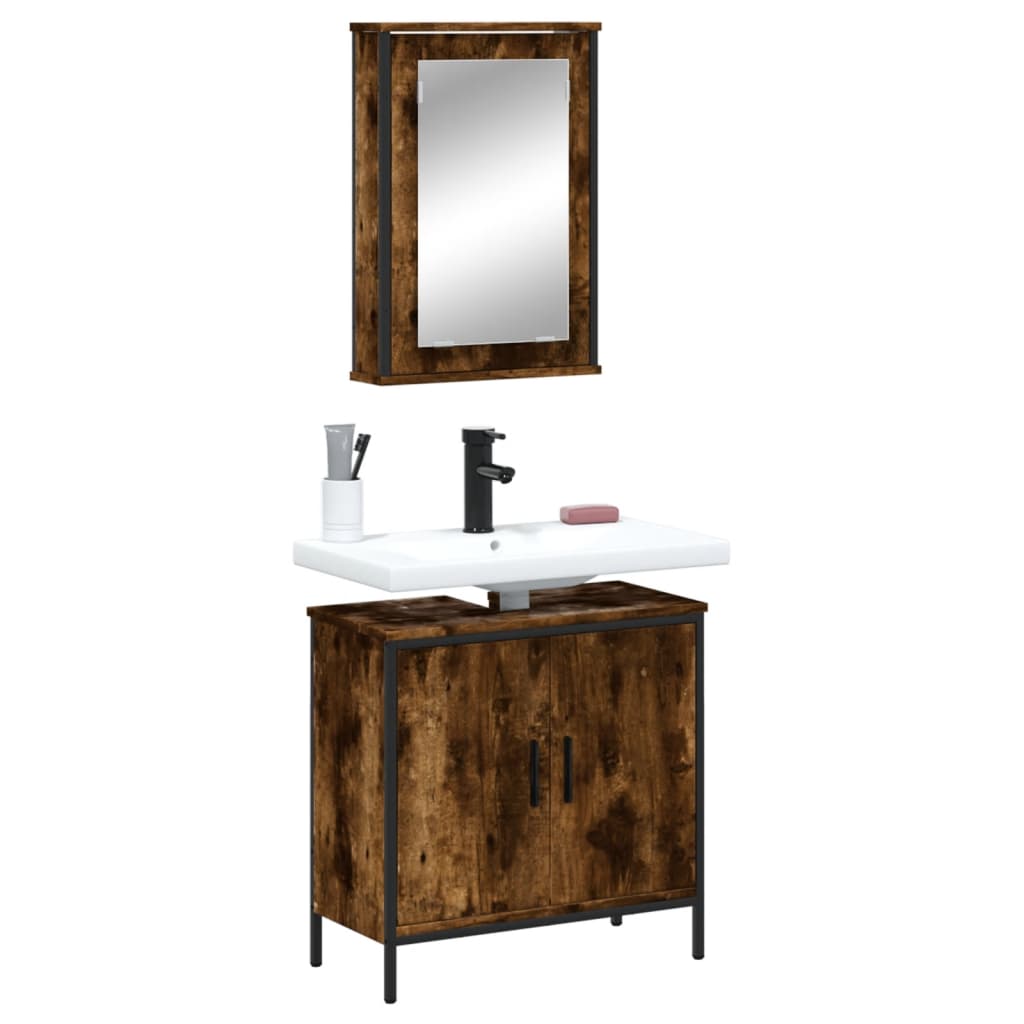 2 Piece Bathroom Furniture Set Black Engineered Wood