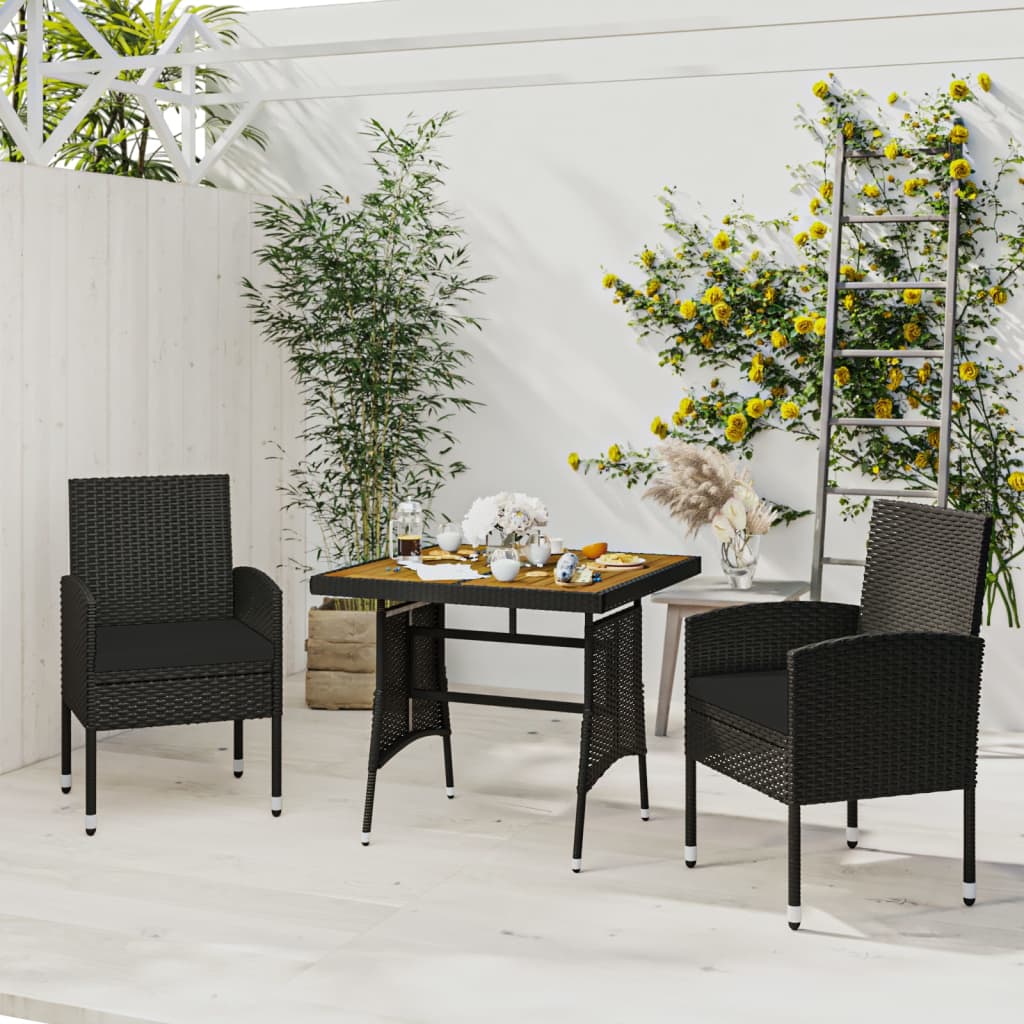 3 Piece Patio Dining Set Poly Rattan Black