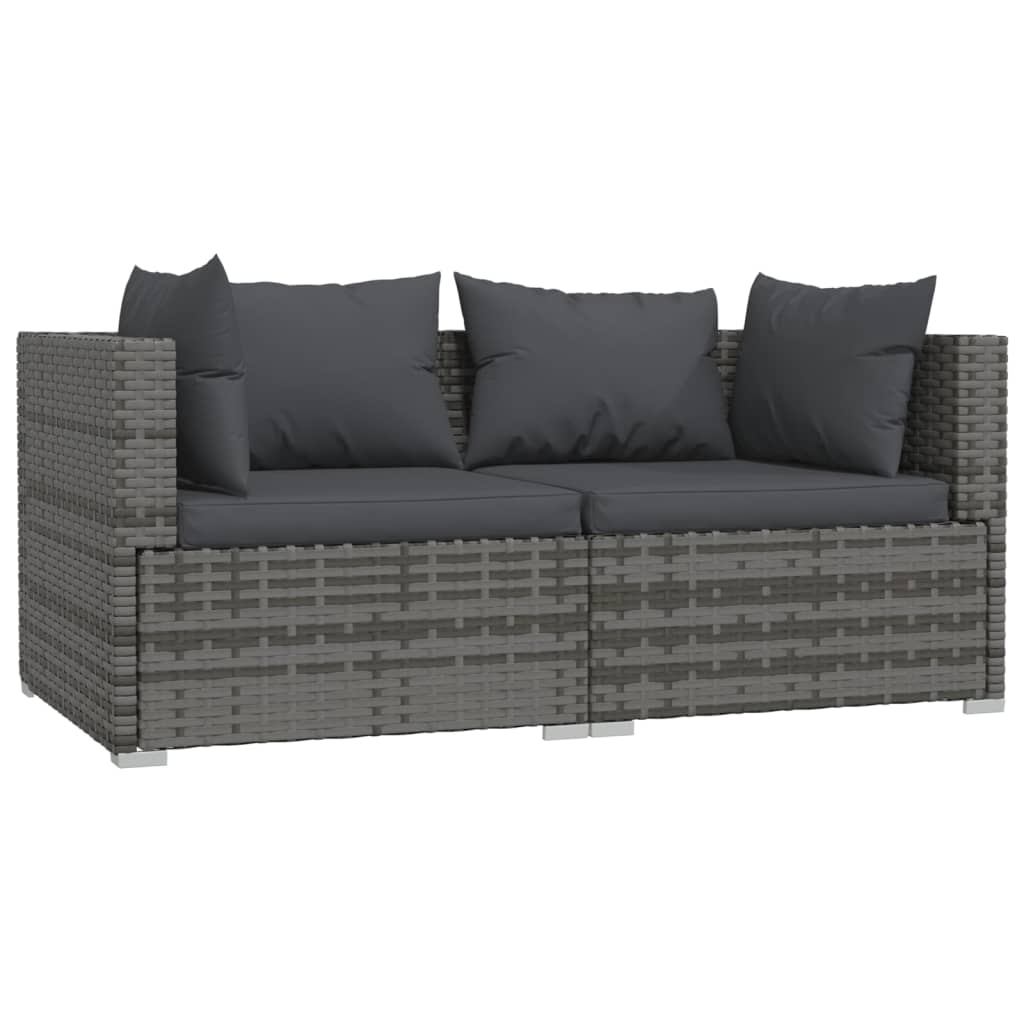 Patio Loveseat with Cushions Gray Poly Rattan