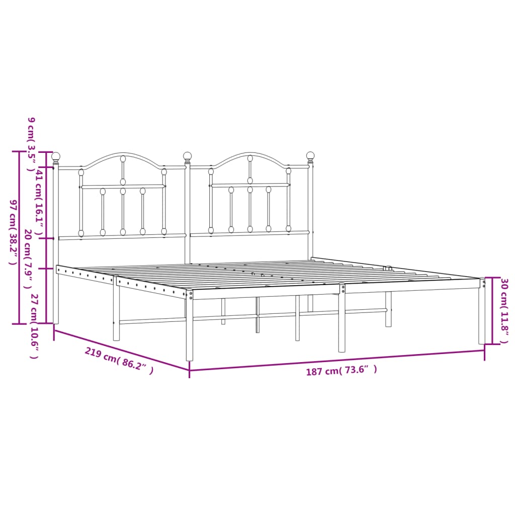 Metal Bed Frame without Mattress with Headboard Black 72"x83.9"