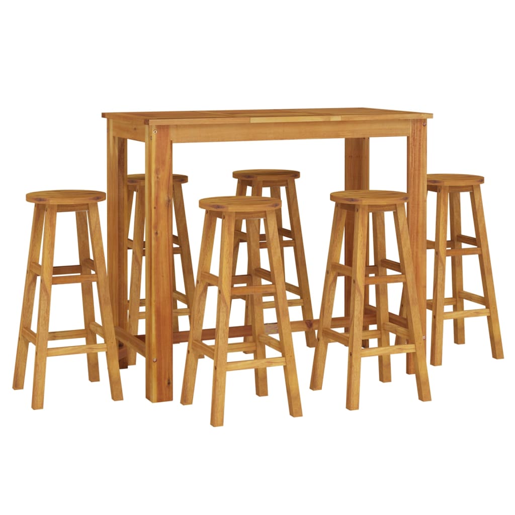 7 Piece Patio Bar Set Solid Wood Acacia