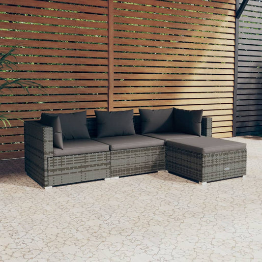 4 Piece Patio Lounge Set with Cushions Poly Rattan Gray