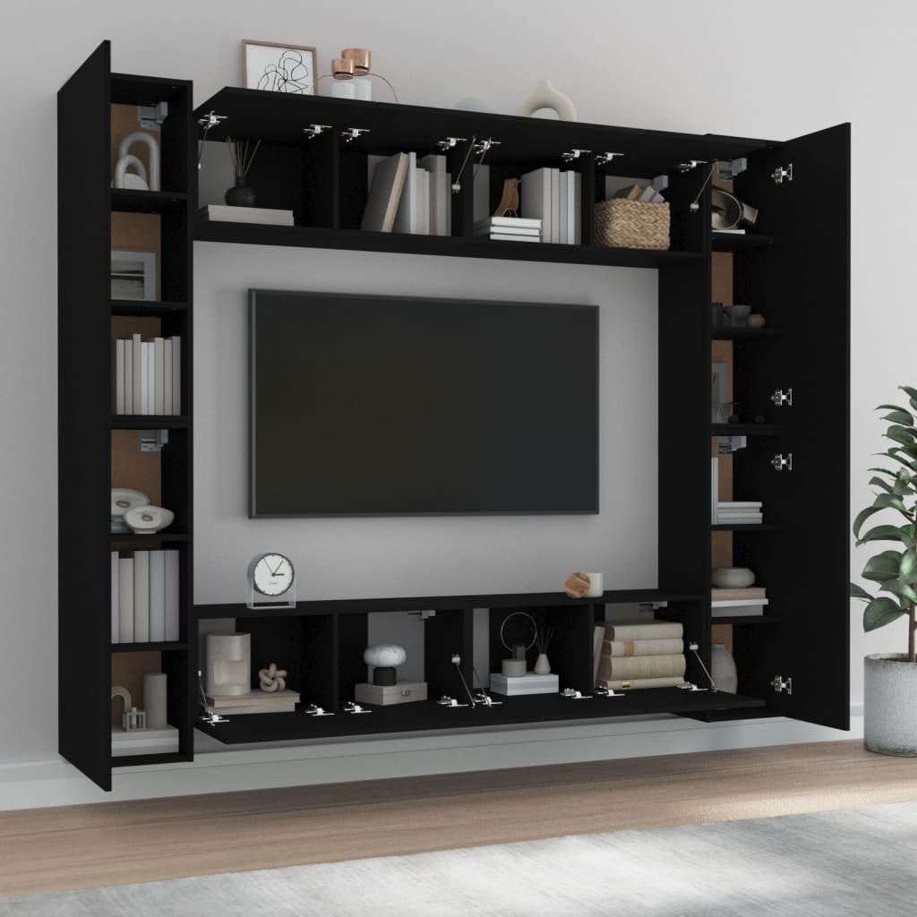 8 Piece TV Stand Set Black Engineered Wood