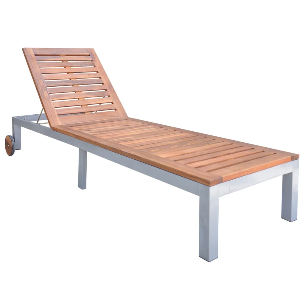 Sun Lounger with Cushion Solid Acacia Wood and Galvanized Steel