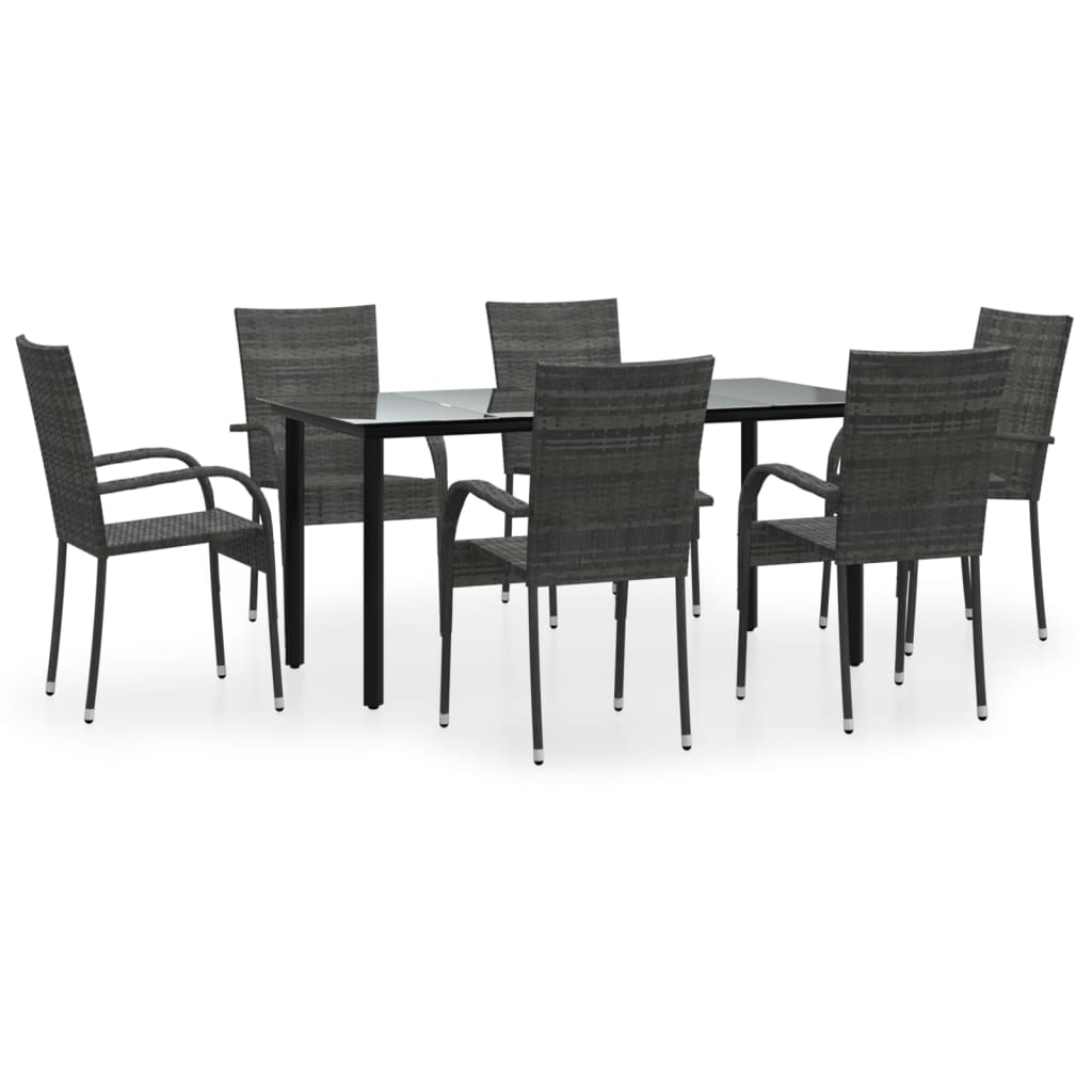 7 Piece Patio Dining Set Gray Poly Rattan