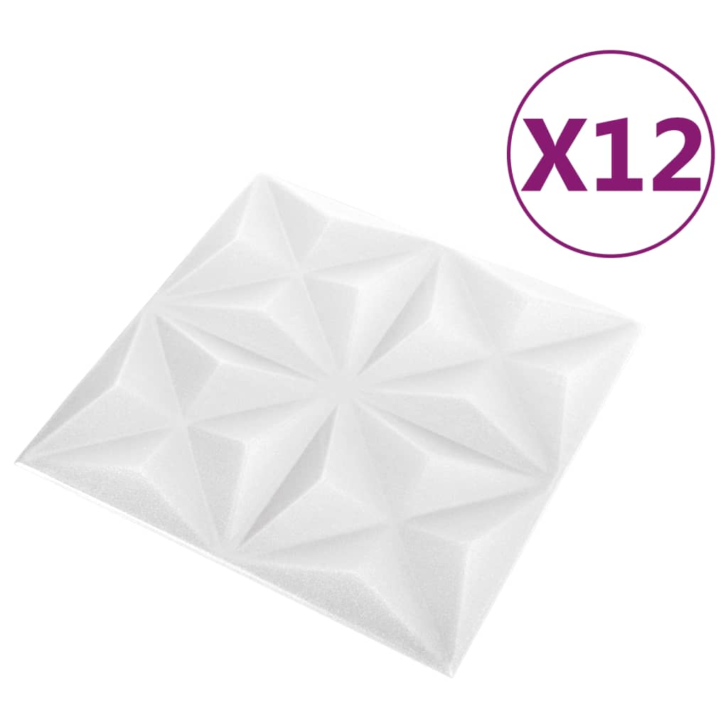 3D Wall Panels 12 pcs 19.7"x19.7" Origami White 32.3 ft²