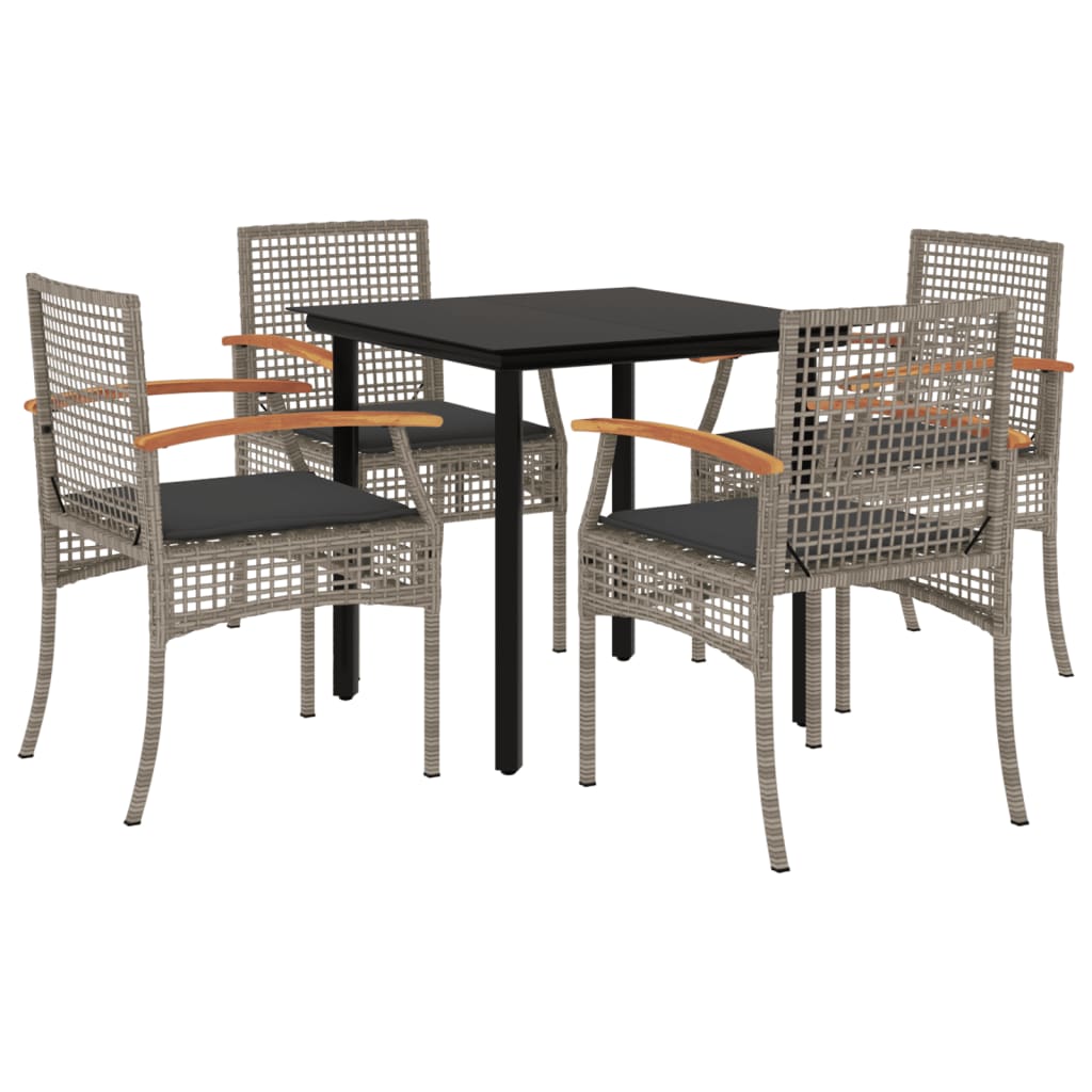 5 Piece Patio Dining Set with Cushions Gray Poly Rattan