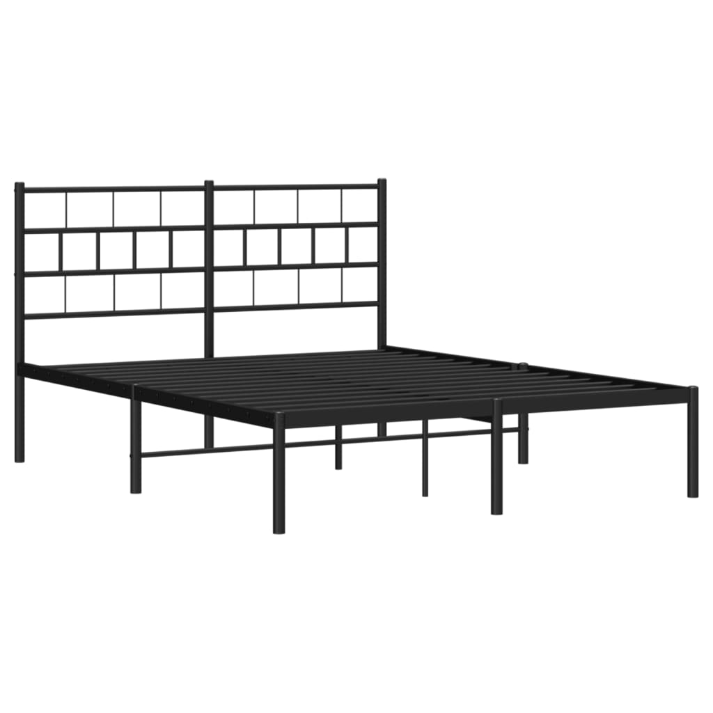 Metal Bed Frame without Mattress with Headboard Black 53.1"x74.8"