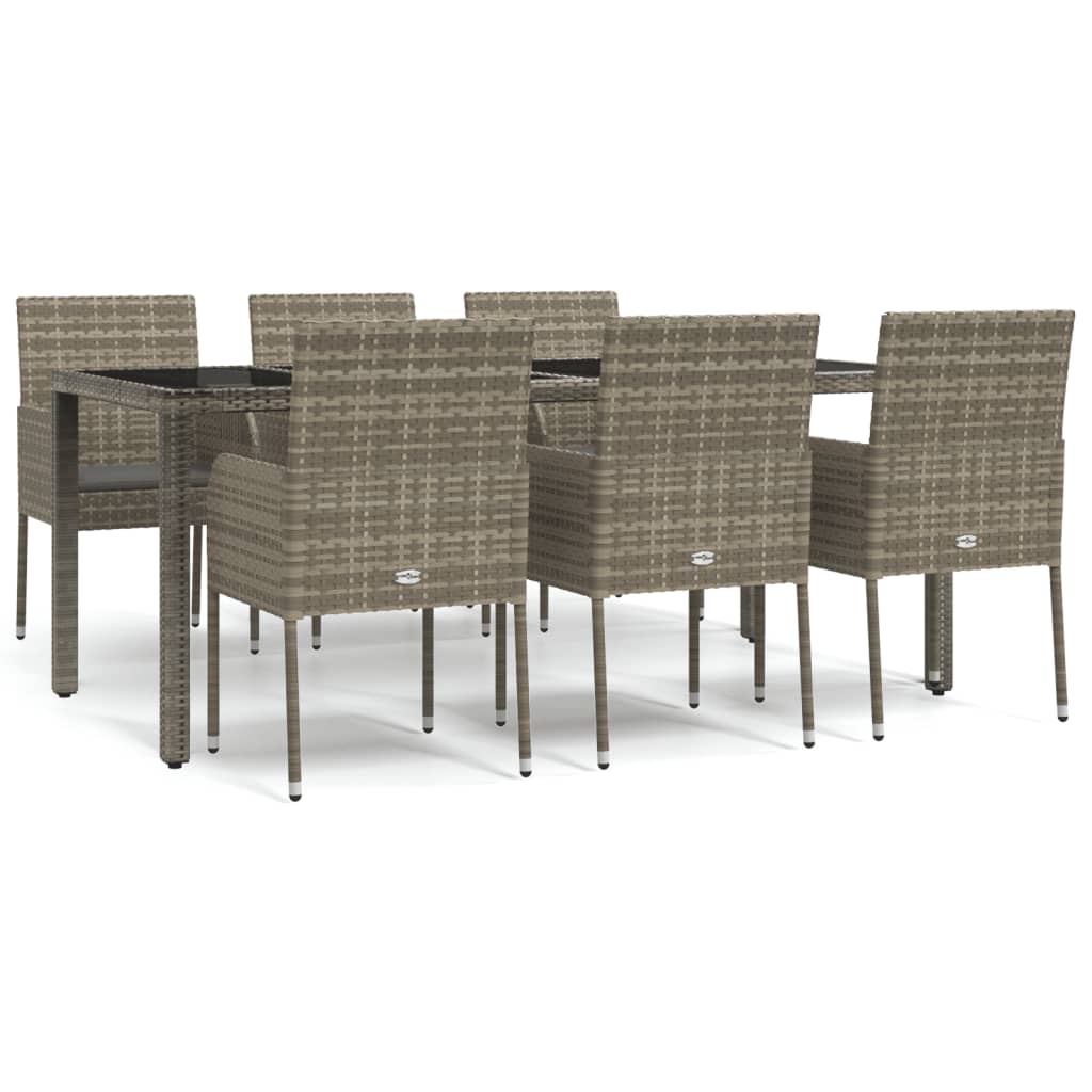 7 Piece Patio Dining Set with Cushions Gray Poly Rattan