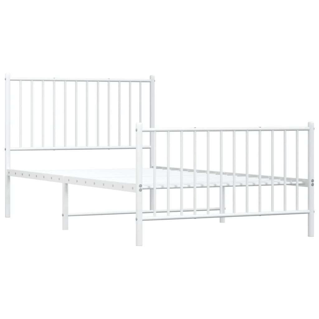 Metal Bed Frame without Mattress with Footboard White 39.4"x74.8"