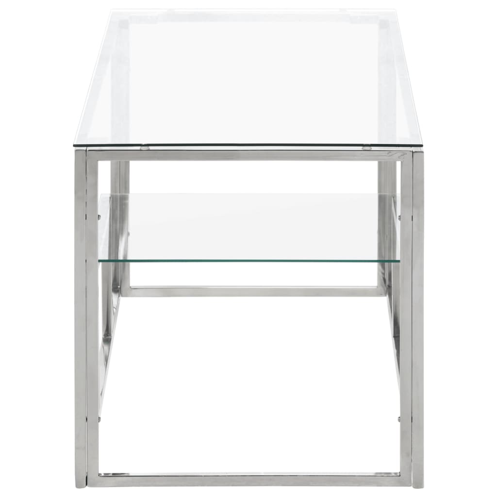 Coffee Table Silver Stainless Steel and Tempered Glass