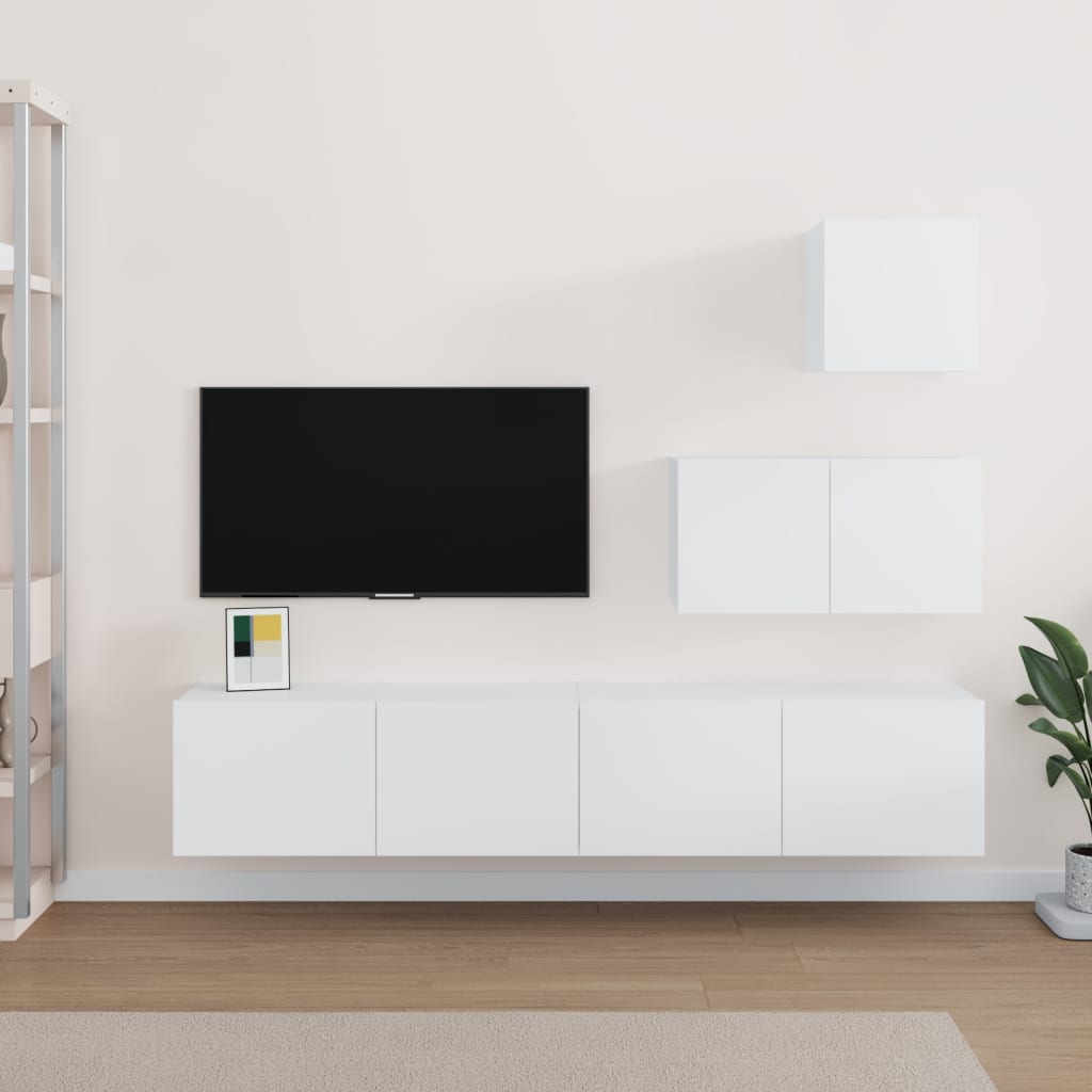 4 Piece TV Stand Set White Engineered Wood