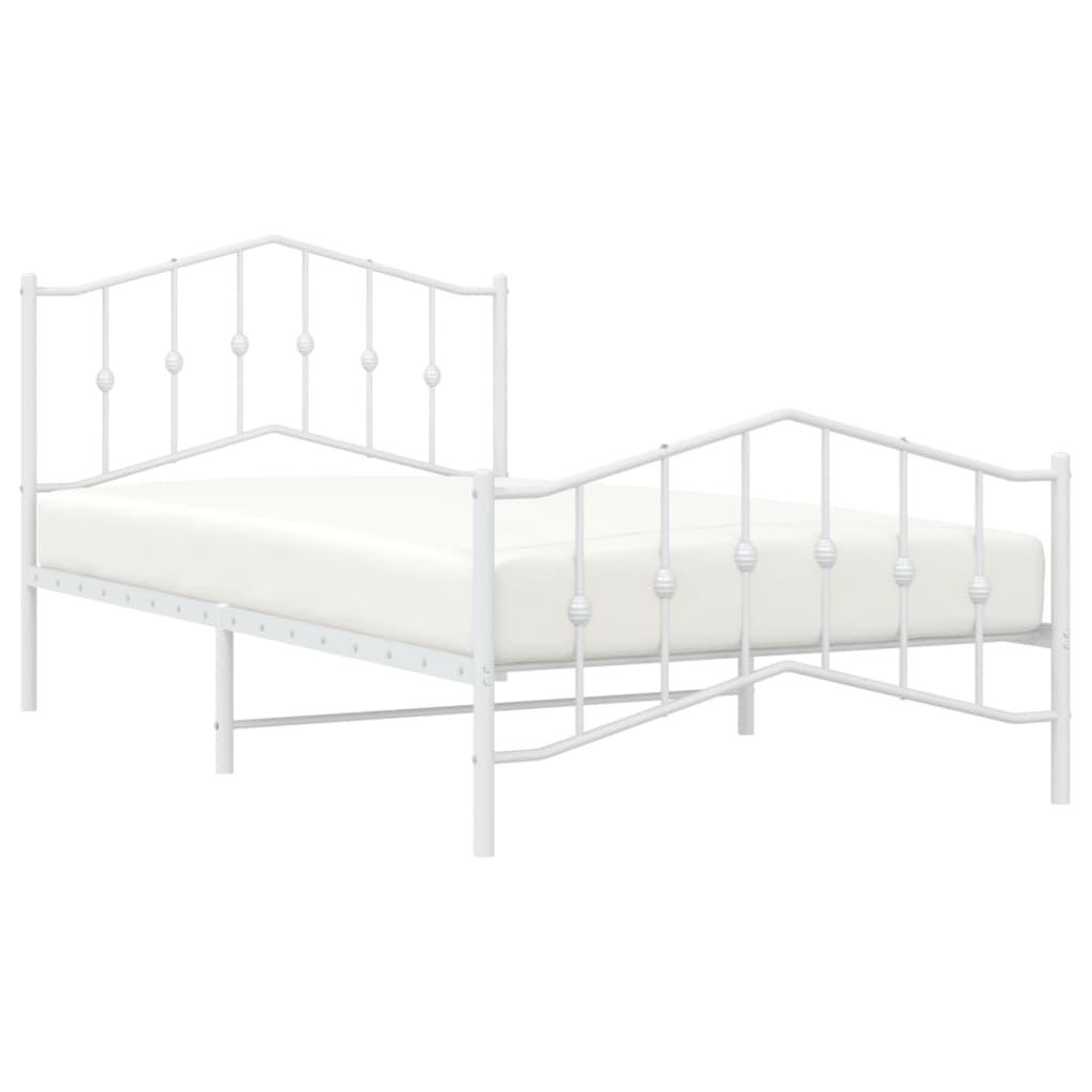 Metal Bed Frame without Mattress with Footboard White 39.4"x78.7"