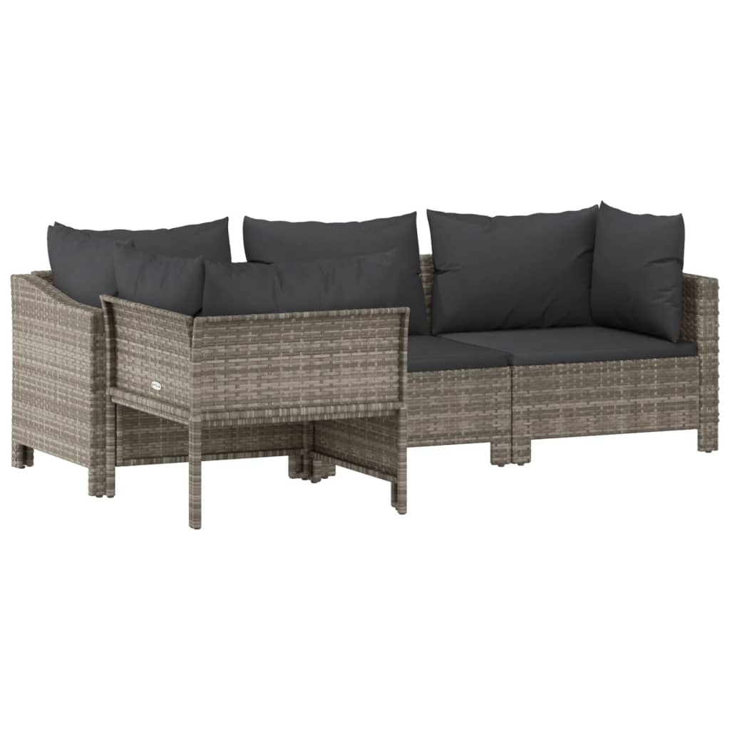 4 Piece Patio Lounge Set with Cushions Gray Poly Rattan