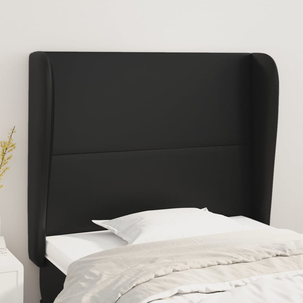 Headboard with Ears Black 40.6"x9.1"x46.5"/50.4" Faux Leather