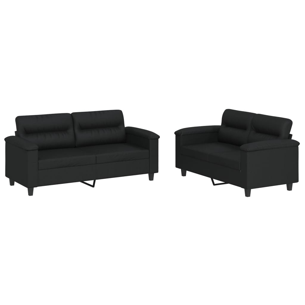 2 Piece Sofa Set with Cushions Black Faux Leather