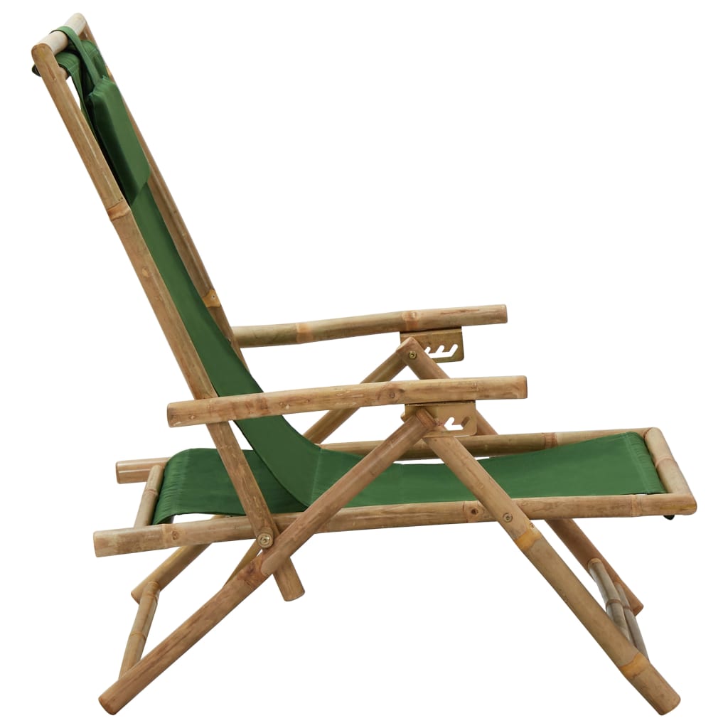 Reclining Relaxing Chair Green Bamboo and Fabric